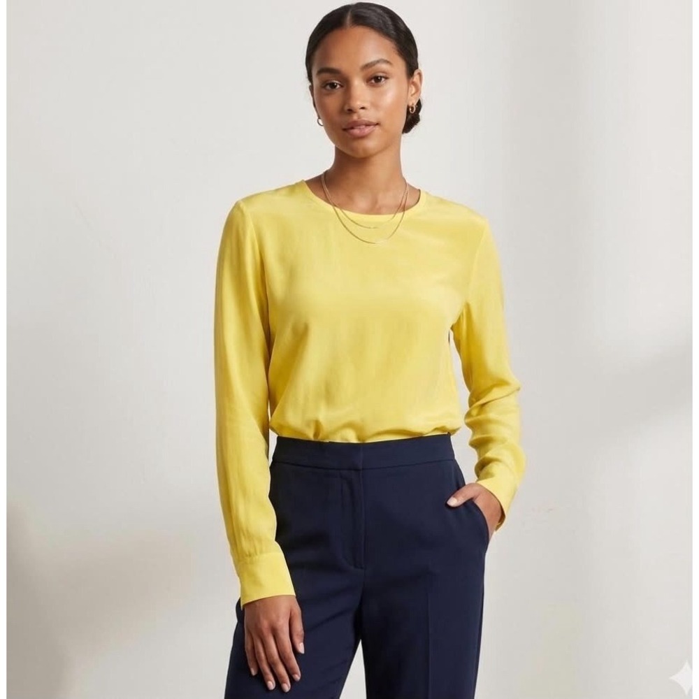 Equipment Femme Blouse Bright Yellow Silk Long Sleeve Women's Size Medium M